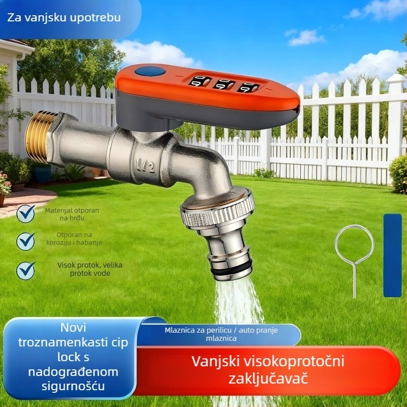 Bakreni ventil slavine s zaključavanjem lozinkom za vanjsku upotrebu, brzi priključak za perilicu, ugradnja u zid, radna temperatura ≤90°C, potpuno bakreni jezgreni ventil, otvaranje ključem