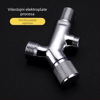 Meden integrirani kutni ventil s dvostrukim izlazom, 1 ulaz i 2 izlaza; keramički disk ventila; ugradnja zavrtanjem