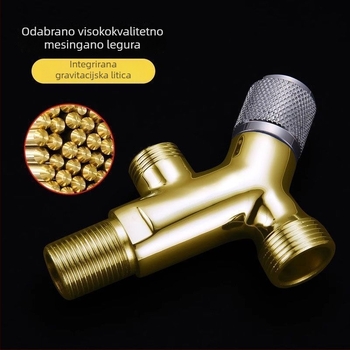 Meden integrirani kutni ventil s dvostrukim izlazom, 1 ulaz i 2 izlaza; keramički disk ventila; ugradnja zavrtanjem