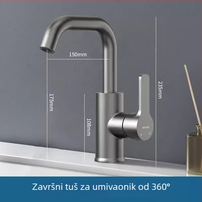 Miješiva slavina za umivaonik u kupaonici, bakrena legura, keramički disk ventil, otvaranje ključenom, dvostruki tip