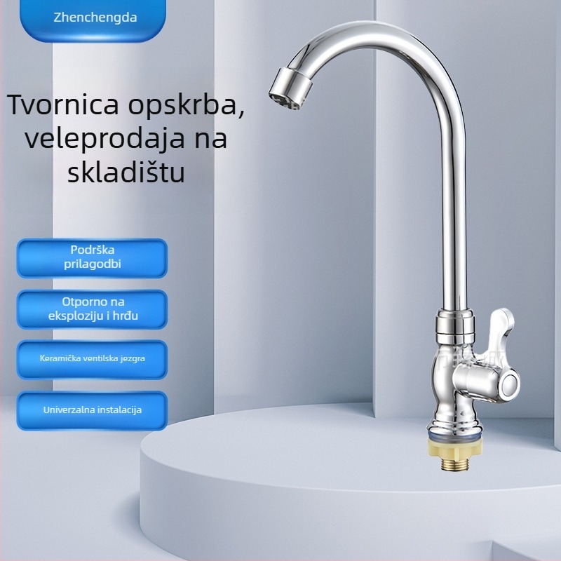 Kuhinjski hladni vodovodni slavina za vodu, kružni trostruki prstenovi, tijelo od cinkove legure, keramički disk ventil, ulaz 20 mm