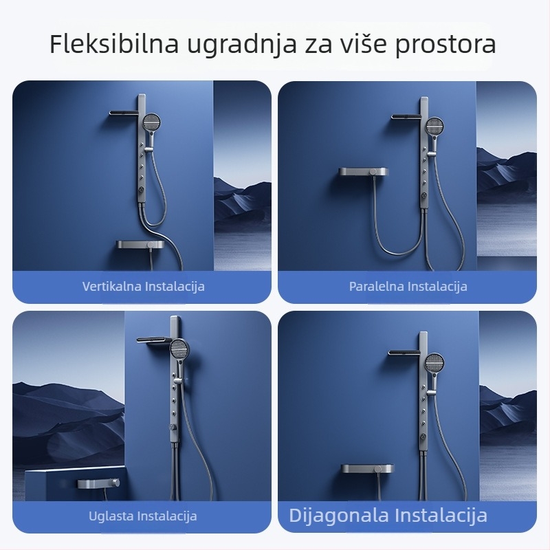 Kupaonski set od bakra s funkcijama prskanja, masaže i kiše, ugradbena instalacija u zidu, model N77-501, radna temperatura 0–90°C