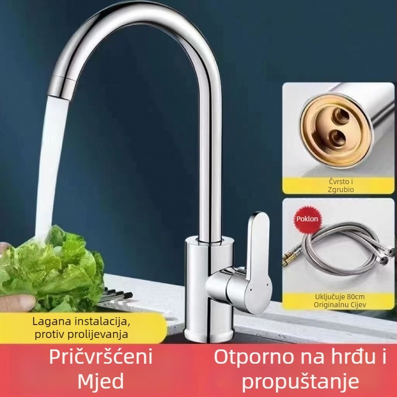 Kuhinjska slavina za toplu i hladnu vodu, dvostruka funkcija, mesing, keramički disk ventil, kromirana površina, jedinstveno tijelo, CE potvrda