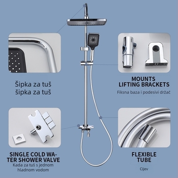 Kupaonski set tuša, bakreni materijal, kvadratni oblik, ugradnja na zid, skriveni tip, miješani izlaz vode.