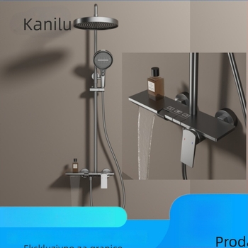 Bakreni tuš-sistem s funkcijama kiše i raspršivanja, površinska montaža, kišna glava, krom završna obrada