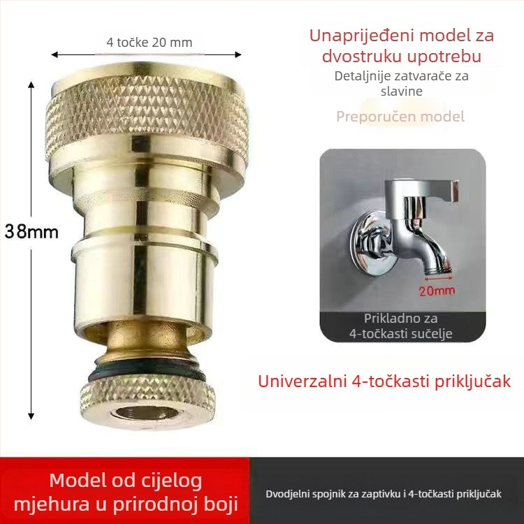 Priključak za perilicu s automatskim sigurnosnim ventilom, bakreni jezgra ventila, navoji, model 9434