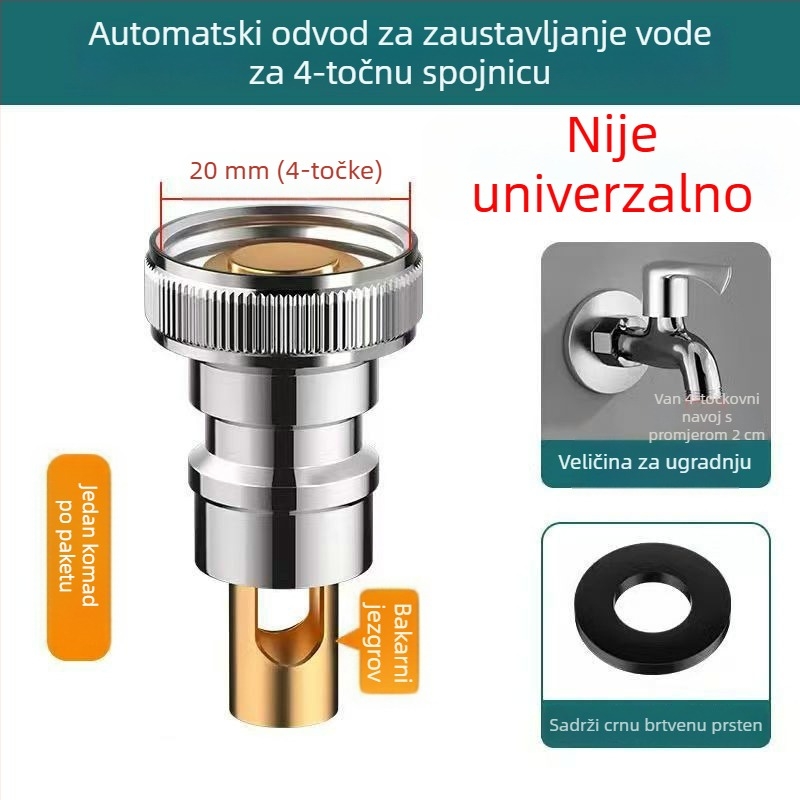 Priključak za perilicu s automatskim sigurnosnim ventilom, bakreni jezgra ventila, navoji, model 9434
