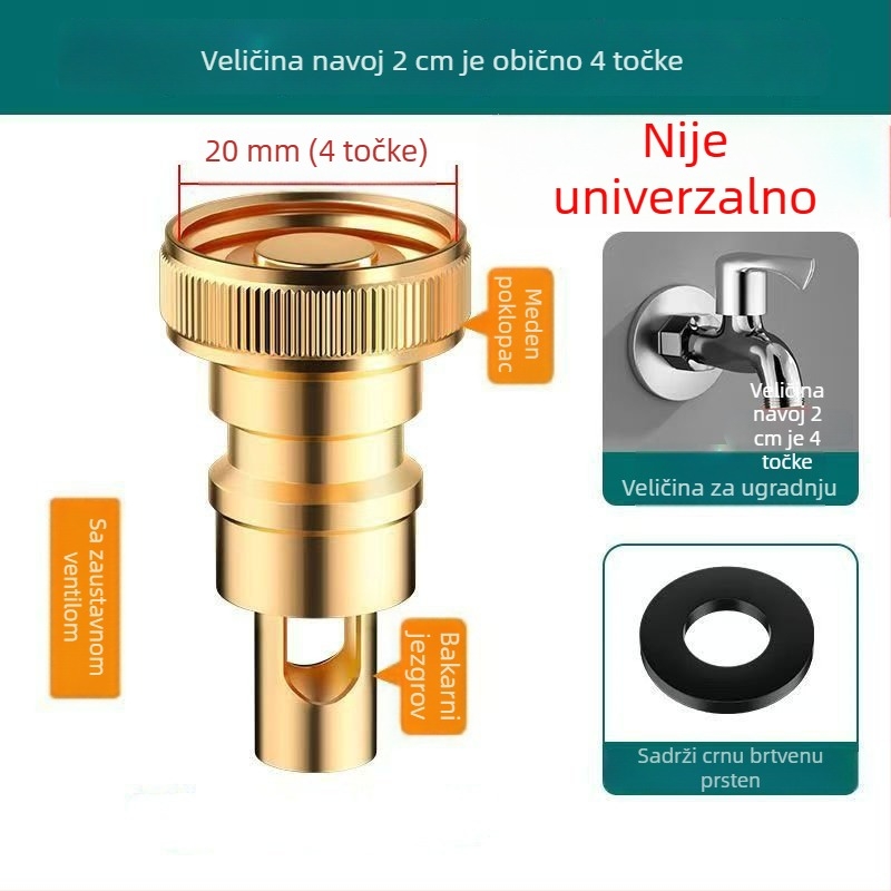 Priključak za perilicu s automatskim sigurnosnim ventilom, bakreni jezgra ventila, navoji, model 9434