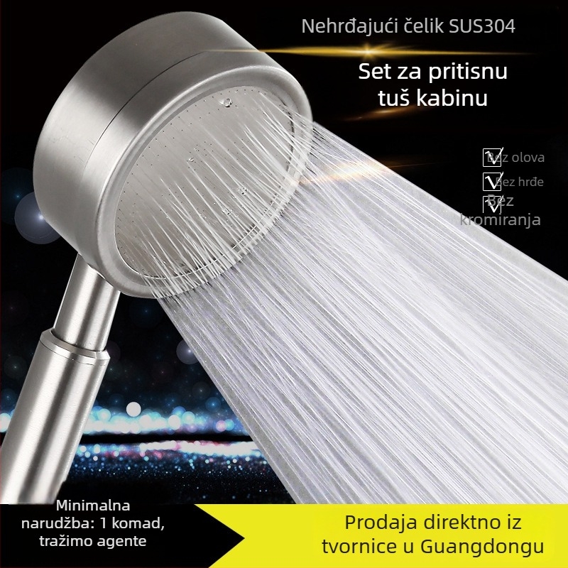 Prijenosni ručni tuš od nehrđajućeg čelika 304 – brušena završna obrada, model Supercharged handheld package, nominalni tlak 1.6, radna temperatura 0–90°C