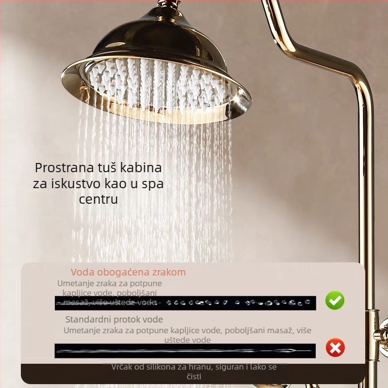 Tuš set od bakrene konstrukcije, kišni tuš, pokovana glava tuša