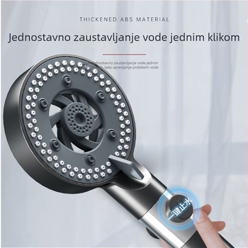 Ručna prijenosna tuš glava – snažan protok vode, univerzalni četverostruki spoj za crijevo, plastično tijelo s elektroplakiranim završnim slojem, model 161, okruglog oblika