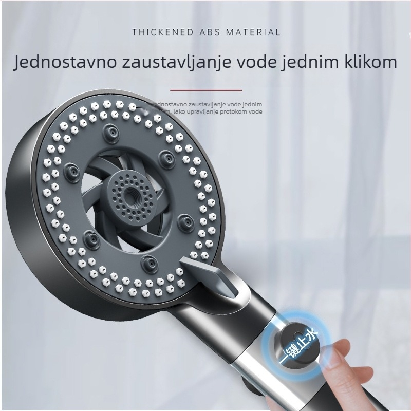 Ručna prijenosna tuš glava – snažan protok vode, univerzalni četverostruki spoj za crijevo, plastično tijelo s elektroplakiranim završnim slojem, model 161, okruglog oblika