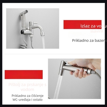 Zidni kran za kantu za mop s raspršivačem, nehrđajući čelik, model JF-0004, jednospojni spoj, otvaranje ključem