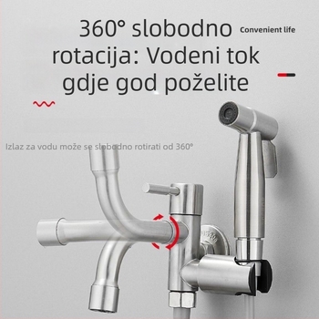 Zidni kran za kantu za mop s raspršivačem, nehrđajući čelik, model JF-0004, jednospojni spoj, otvaranje ključem