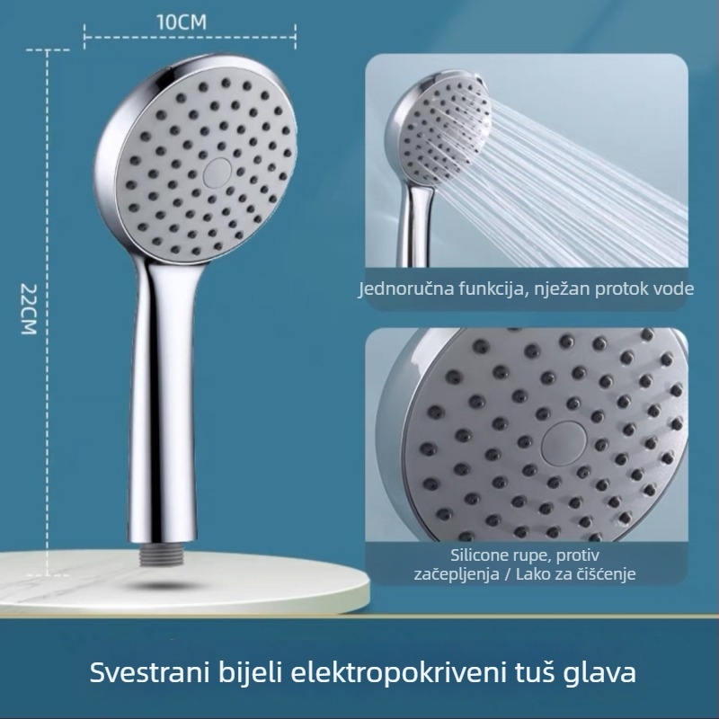 Ručna tuš glava za kupaonicu – ABS materijal, kišni način, montaža s četiri točke, okrugla mlaznica, elektroplatinirani završetak