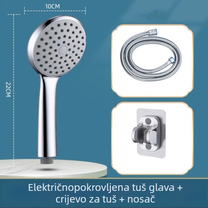 Ručna tuš glava za kupaonicu – ABS materijal, kišni način, montaža s četiri točke, okrugla mlaznica, elektroplatinirani završetak