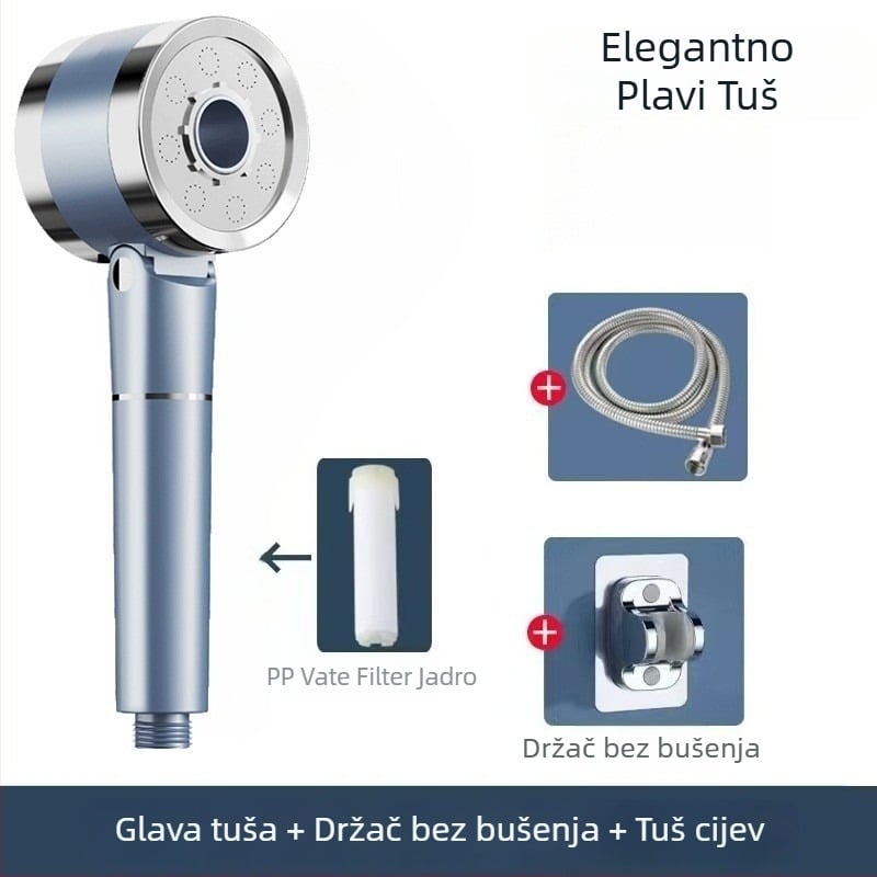 Okrugli dvostruki mlazni set tuša s ručnim tušem, ABS, prijenosan, načini raspršivanja: raspršivanje/ kiša/ snažan protok, navojno pričvršćivanje