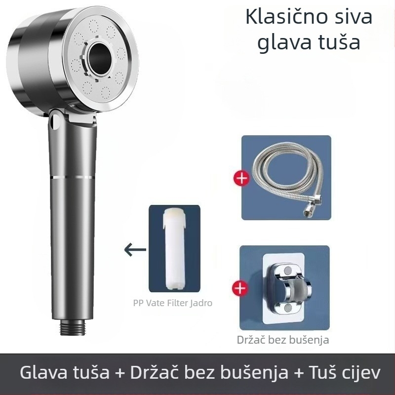 Okrugli dvostruki mlazni set tuša s ručnim tušem, ABS, prijenosan, načini raspršivanja: raspršivanje/ kiša/ snažan protok, navojno pričvršćivanje