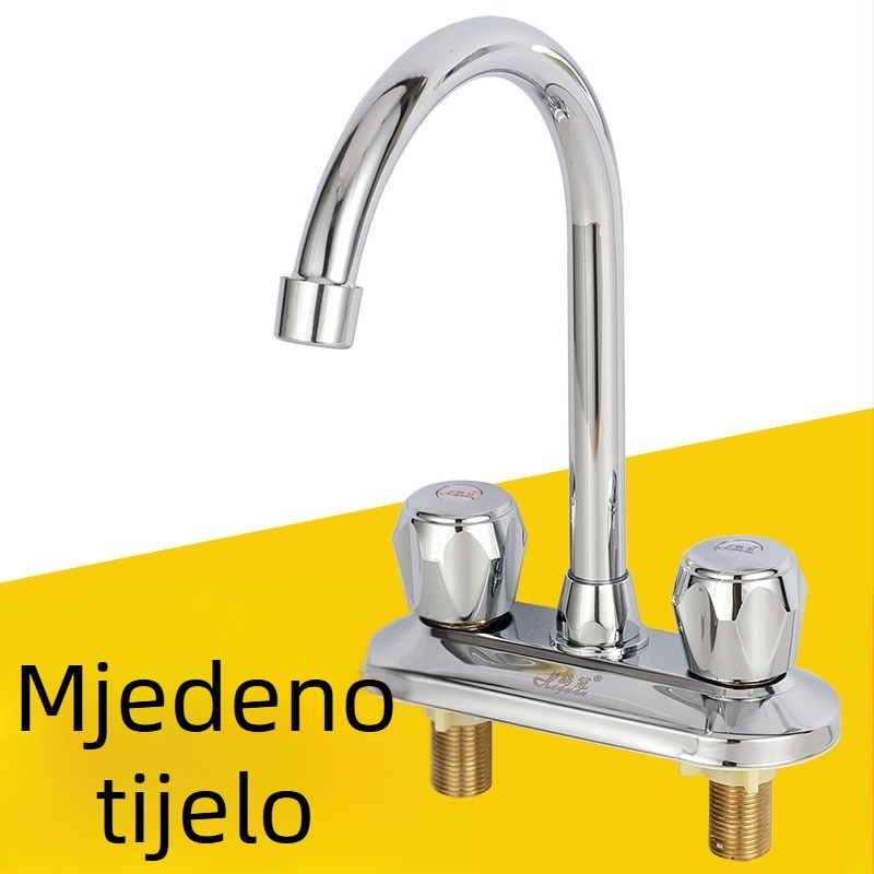 Slavina za umivaonik s dvije rupe, mjedo tijelo, keramički jezgreni ventil, ulaz/izlaz 20 mm