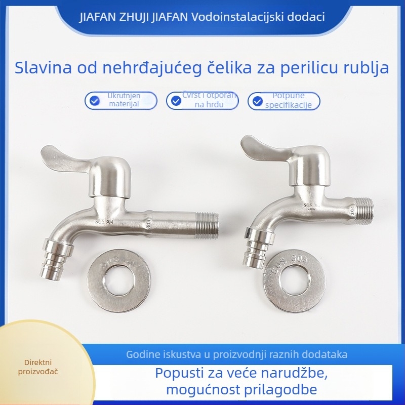 Slavina za perilicu rublja od nehrđajućeg čelika 304, keramički disk ventil, spiralna ugradnja, otvaranje ključem