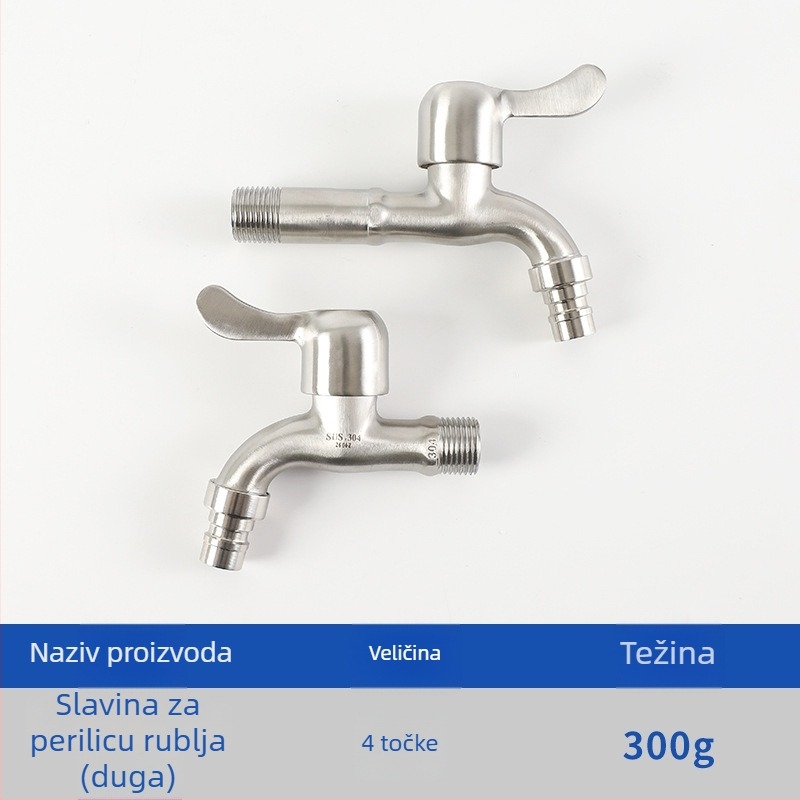 Slavina za perilicu rublja od nehrđajućeg čelika 304, keramički disk ventil, spiralna ugradnja, otvaranje ključem