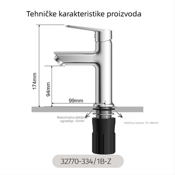 Jiumu slavina za umivaonik, model 32770-334/1B-Z, cinkova legura, keramički disk ventila, kromirani završni sloj