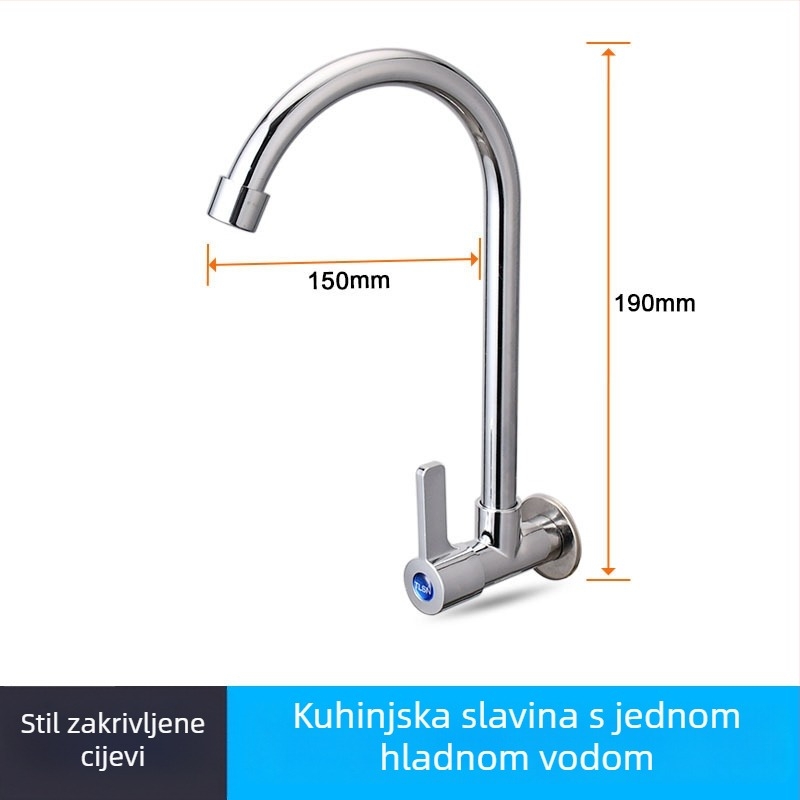Ugradni kuhinjski slavine, hladna voda, horizontalan ulaz sa strane, keramički disk ventil, ABS tijelo, elektroplatirani završni sloj