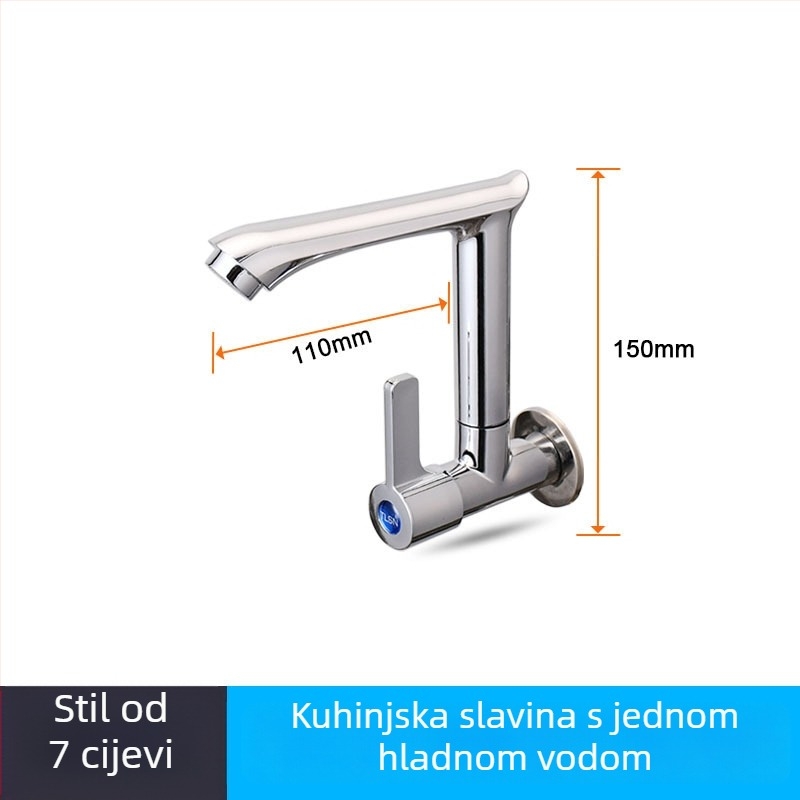 Ugradni kuhinjski slavine, hladna voda, horizontalan ulaz sa strane, keramički disk ventil, ABS tijelo, elektroplatirani završni sloj
