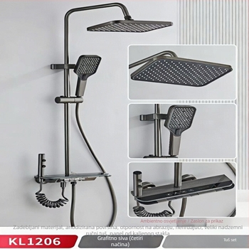 Set tuša s digitalnim zaslonom, na zid postavljen, kvadratna tuš glava, Space aluminijska konstrukcija