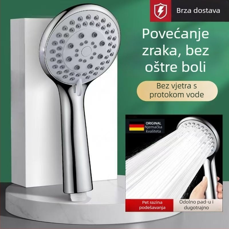 Prijenosni set za tuširanje s režimima prskanja i protoka kiše; plastični materijal; spiralni priključak; kružni oblik
