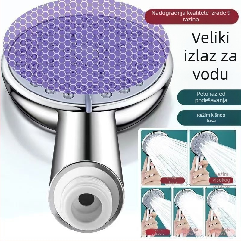 Prijenosni set za tuširanje s režimima prskanja i protoka kiše; plastični materijal; spiralni priključak; kružni oblik
