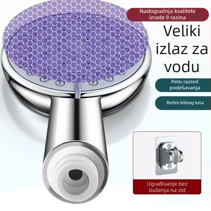 Prijenosni set za tuširanje s režimima prskanja i protoka kiše; plastični materijal; spiralni priključak; kružni oblik