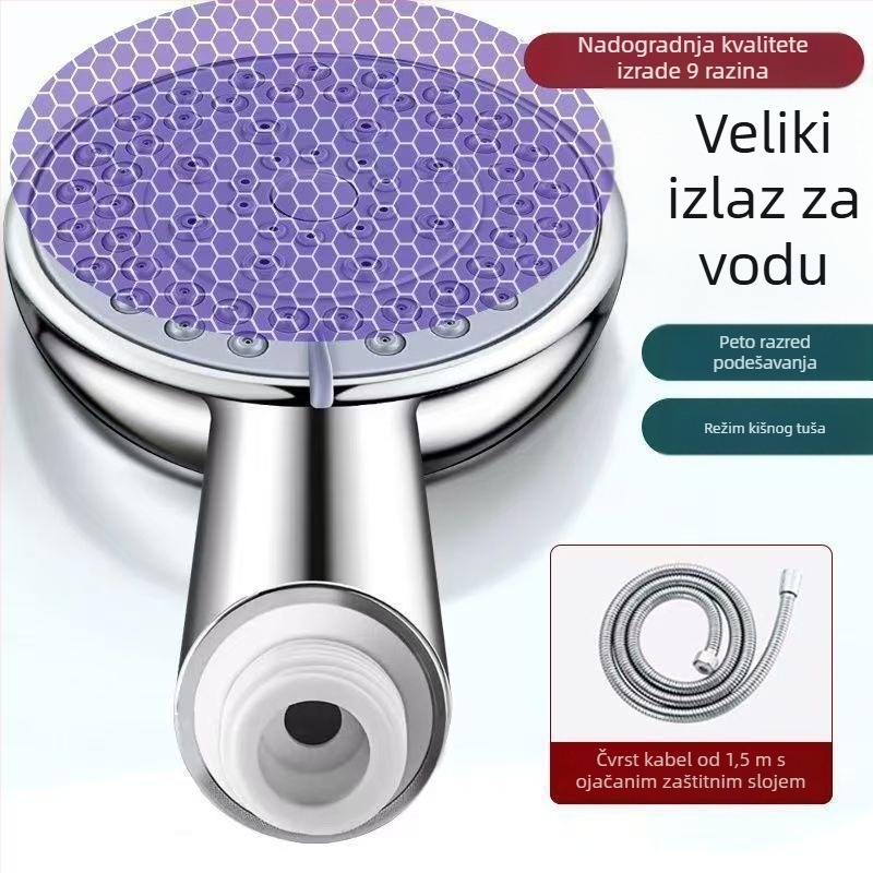 Prijenosni set za tuširanje s režimima prskanja i protoka kiše; plastični materijal; spiralni priključak; kružni oblik