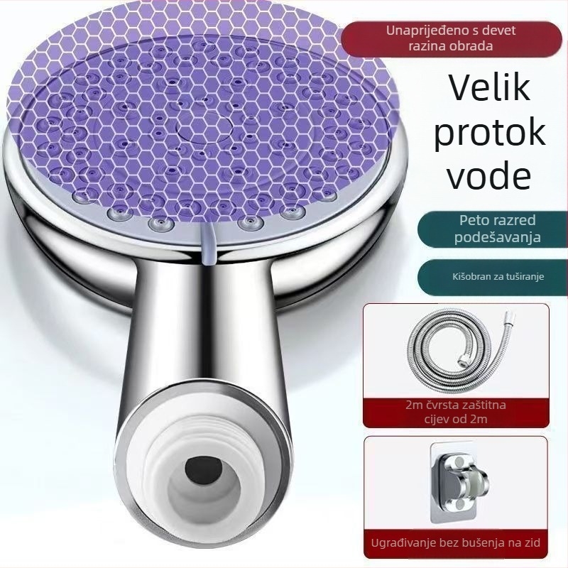 Prijenosni set za tuširanje s režimima prskanja i protoka kiše; plastični materijal; spiralni priključak; kružni oblik