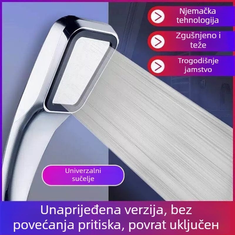 Tuš komplet s crijevom – kišni i snažni tuš, plastični, kvadratnog oblika tuš glava, spiralni priključak, prijenosni