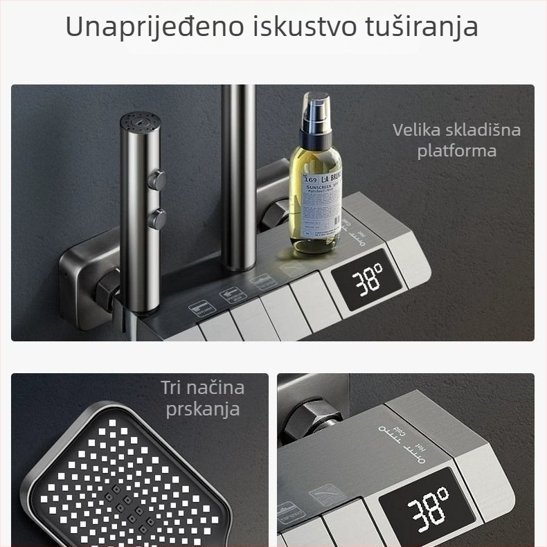 Bakreni set za tuš, kišna funkcija, okrugli oblik, brušena završna obrada, CE certifikat EU