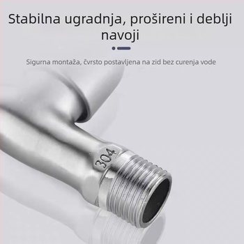 Slavina za perilicu rublja, 304 nehrđajući čelik, ugradnja u zid, keramički diskasti ventil, 20 mm priključci, radna temperatura 0–90°C