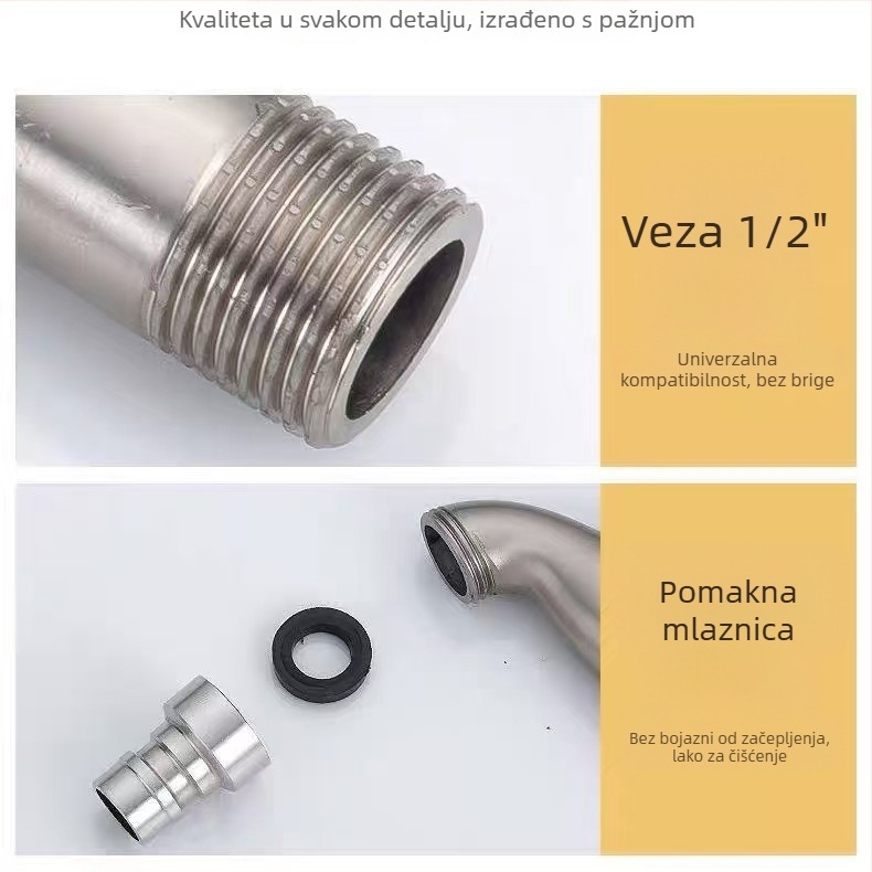 Slavina za perilicu rublja, 304 nehrđajući čelik, ugradnja u zid, keramički diskasti ventil, 20 mm priključci, radna temperatura 0–90°C