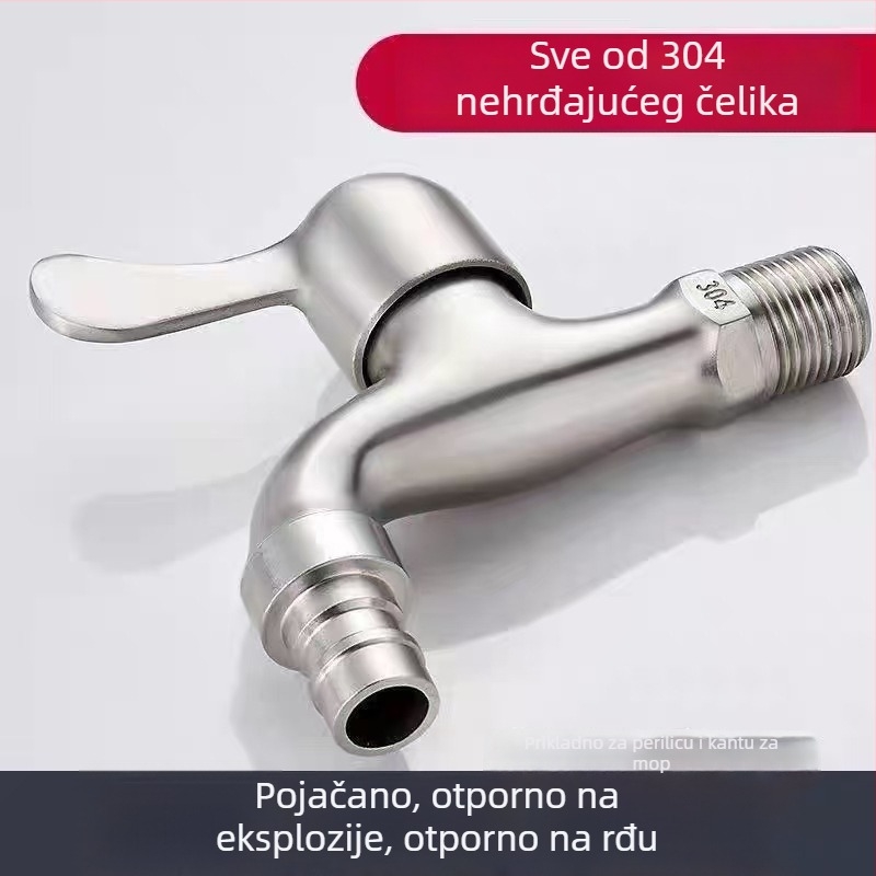 Slavina za perilicu rublja, 304 nehrđajući čelik, ugradnja u zid, keramički diskasti ventil, 20 mm priključci, radna temperatura 0–90°C
