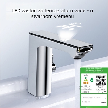 Kran za umivaonik s infracrvenim senzorom, prikaz temperature, miješanje tople i hladne vode, bakren materijal, keramički ventil