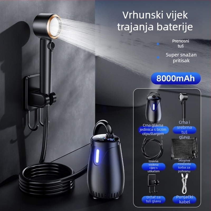 Vanjski tuš uređaj - ručni, ABS kućište, digitalni zaslon, LED rasvjeta, podesiva postavka (60°C, 5V 10W, miješani izlaz vode)
