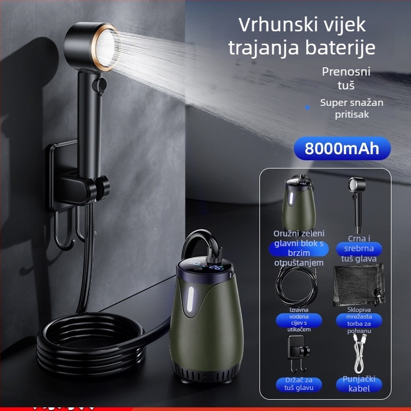 Vanjski tuš uređaj - ručni, ABS kućište, digitalni zaslon, LED rasvjeta, podesiva postavka (60°C, 5V 10W, miješani izlaz vode)