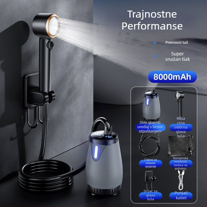 Vanjski tuš uređaj - ručni, ABS kućište, digitalni zaslon, LED rasvjeta, podesiva postavka (60°C, 5V 10W, miješani izlaz vode)