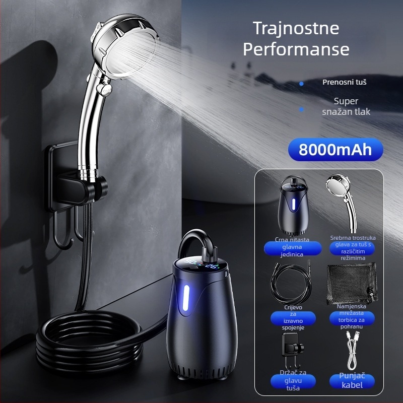 Vanjski tuš uređaj - ručni, ABS kućište, digitalni zaslon, LED rasvjeta, podesiva postavka (60°C, 5V 10W, miješani izlaz vode)