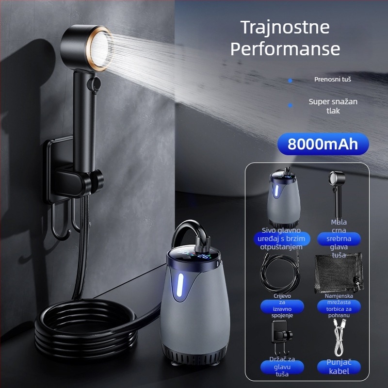 Vanjski tuš uređaj - ručni, ABS kućište, digitalni zaslon, LED rasvjeta, podesiva postavka (60°C, 5V 10W, miješani izlaz vode)