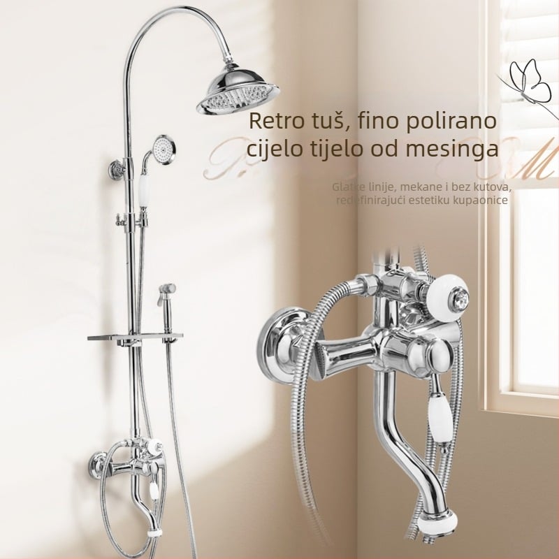 Tuš set za kupaonicu s bakrenim tijelom, zidna montaža, kišna funkcija, miješani izlaz vode, model XR8906