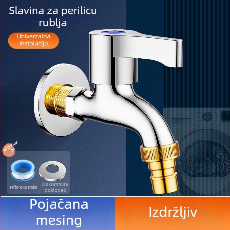 Kran za perilicu s bakrenim tijelom, ugradnja u zid, jednoručno upravljanje, elektroplatirani završni sloj, nazivni tlak 0,8 MPa