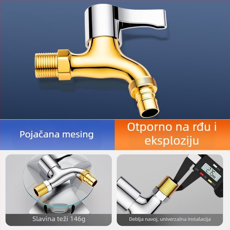 Kran za perilicu s bakrenim tijelom, ugradnja u zid, jednoručno upravljanje, elektroplatirani završni sloj, nazivni tlak 0,8 MPa