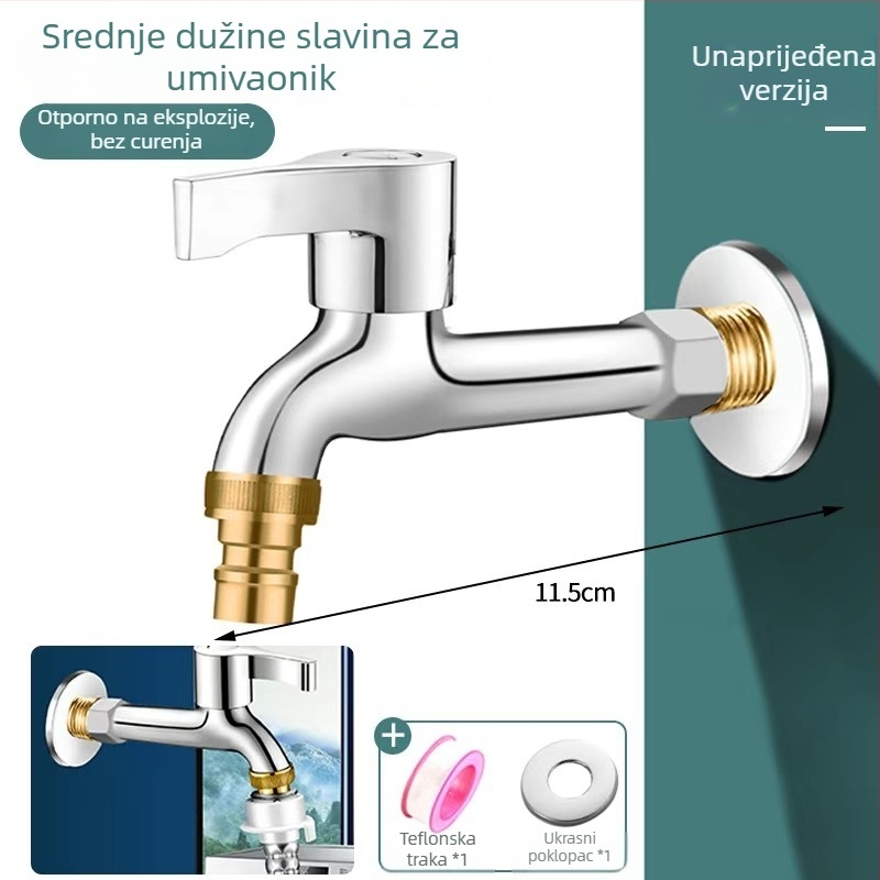 Kran za perilicu s bakrenim tijelom, ugradnja u zid, jednoručno upravljanje, elektroplatirani završni sloj, nazivni tlak 0,8 MPa