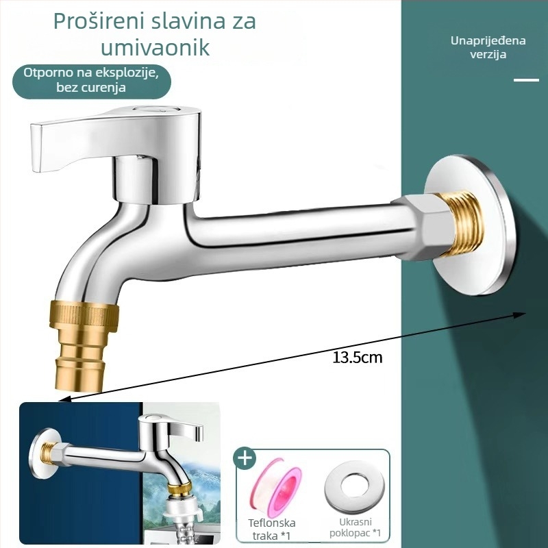 Kran za perilicu s bakrenim tijelom, ugradnja u zid, jednoručno upravljanje, elektroplatirani završni sloj, nazivni tlak 0,8 MPa
